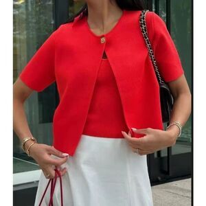 NWT Zara red knit cardigan cropped lady jacket, Med $88 E8